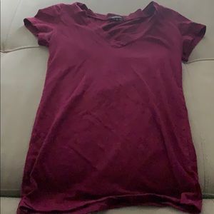 burgendy v-neck shirt